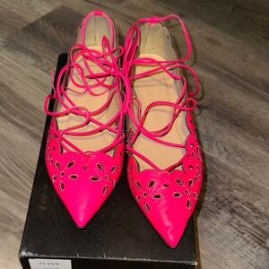 J. Crew Women's Bright Pink Lace-Up Flats